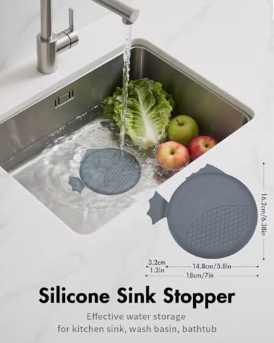 Reversible Sink Drain Strainer & Kitchen Sink Stopper Set (Gray Silver)