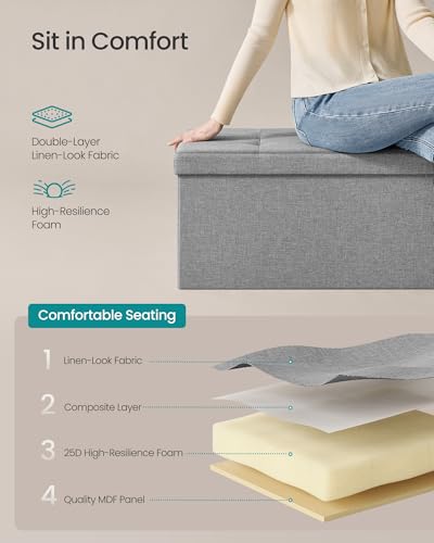 43.3 Inches Folding Storage Ottoman Bench (Light Gray / 15"D x 43"W x 15"H (without Flipping Lid))