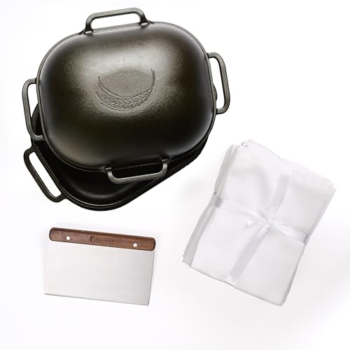 Challenger Bread Pan Cast Iron Loaf Pan with Lid & Baking Bundle (Bread Pan + 12 Flour Sack Towels and Bench Knife)