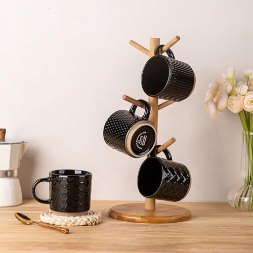 6 OZ Stackable Coffee Mugs Set of 4 (Black / 6 Ounces)