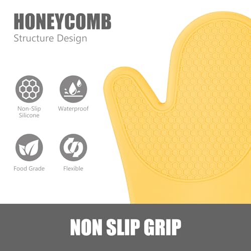 Silicone Oven Mitts and Pot Holders Sets (Yellow)