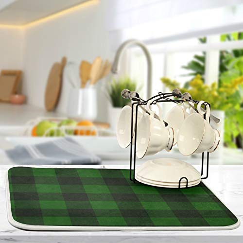 Super Absorbent Dish Drying Mat (Green Plaid / 18" x 24")