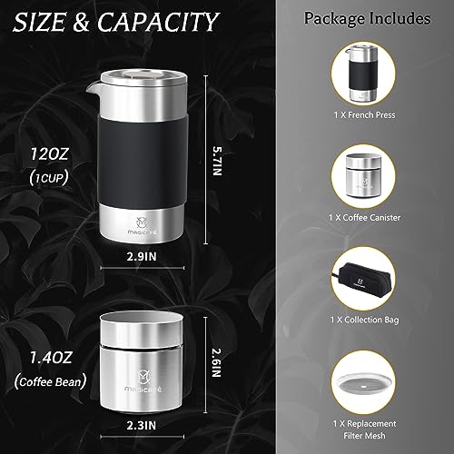 French Press Coffee Maker Set (Stainless Steel / 12 fl oz (350 ml) + 1.4 fl oz (100 ml))
