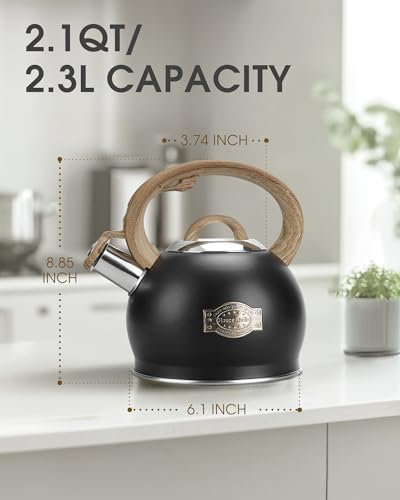 2.1 Qt Whistling Tea Kettle for Stovetop with Heat (Black)