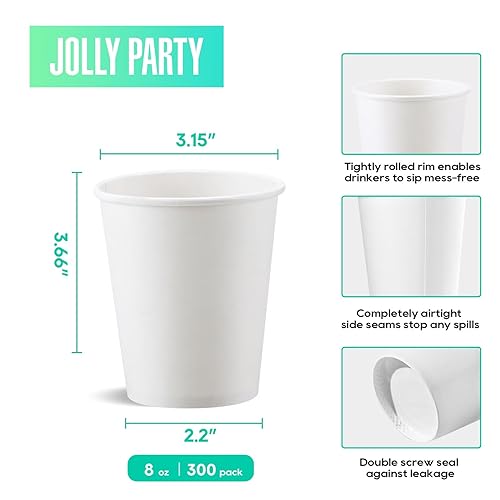 300Pack 8oz Disposable Paper Coffee Cups White Hot Coffee Cups (8oz)
