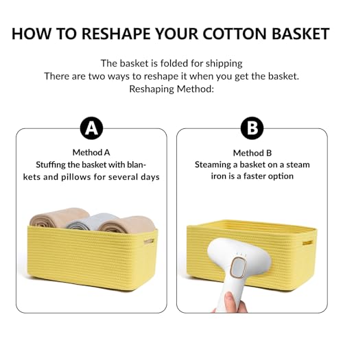 Large Storage Baskets for Shelves (3pcs-L17×W13×H7.5" / Yellow)