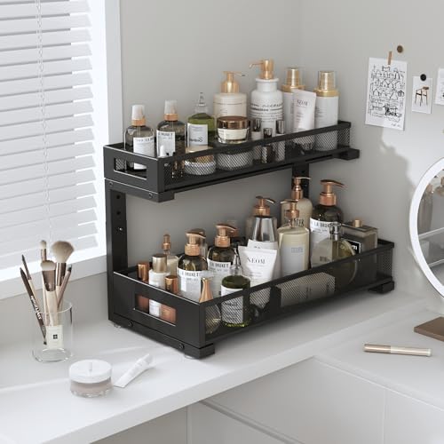 2 Pack 17IN Depth Under Sink Storage Organizer (Black / 2 Pack-17"Dx11.4"-16.14"H)