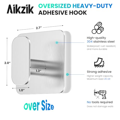 4 Pack Large Heavy Duty Wall Hooks (Silver-Large4)
