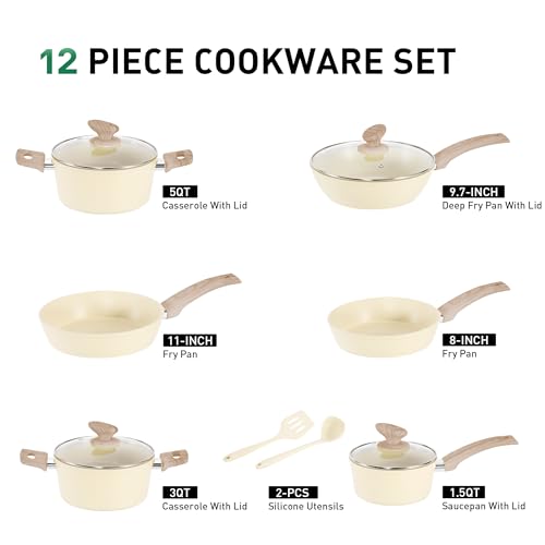 12 Piece Kitchen Cookware Sets (12-piece / Beige)