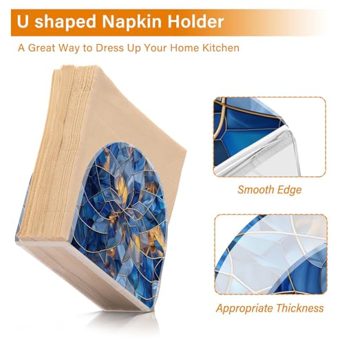 Stained Glass Blue Pattern Napkin Holder for Table Paper Napkins Holder Acrylic Tissue Dispenser Kitchen Dining Room Bathroom Party Car Decor