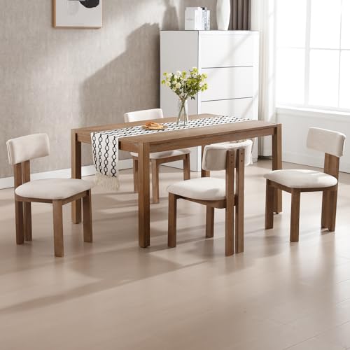 Dining Chairs Set of 2 Linen Fabric Diner Chairs Farmhouse Wood Chairs for Kitchen and Dining Room (2 Count)