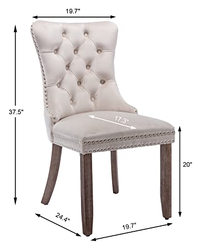 Beige Velvet Dining Chairs Set of 6 (Beige)