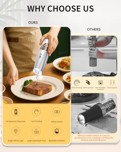 Rechargeable Gravity Electric Salt and Pepper Grinder Set (Rechargeable / Stainless Steel Set)