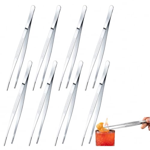 8 Packs 12 Inch Cooking Tweezers Bar Kitchen Tongs (12 Inch / Silver)