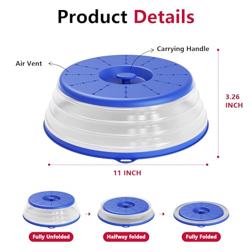 Microwave Splatter Cover Vented for Food with Hook Hole (Blue / M(11"x3.26")-Pack of 1)