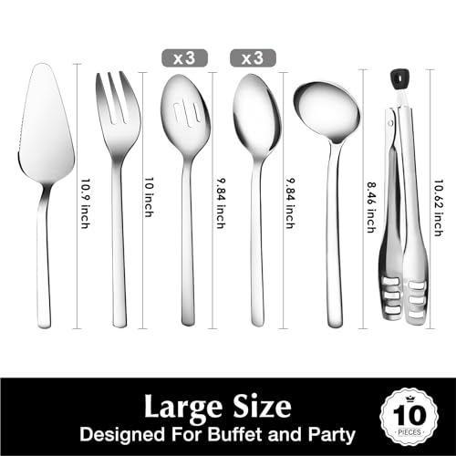 10 piece Large Hostess Serving Utensils Set (10 / Silver)