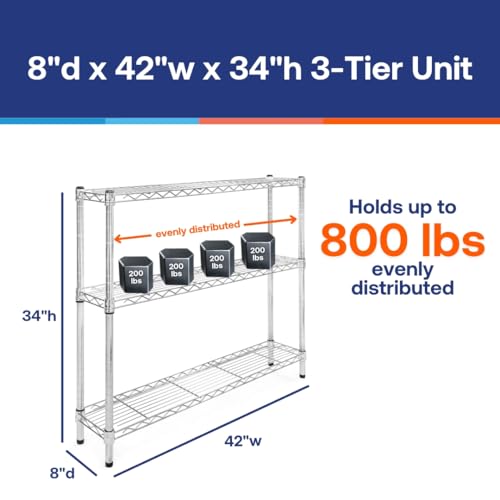 Shelving Inc. 8" d x 42" w Chrome Wire Shelving with 3 Tier Shelves