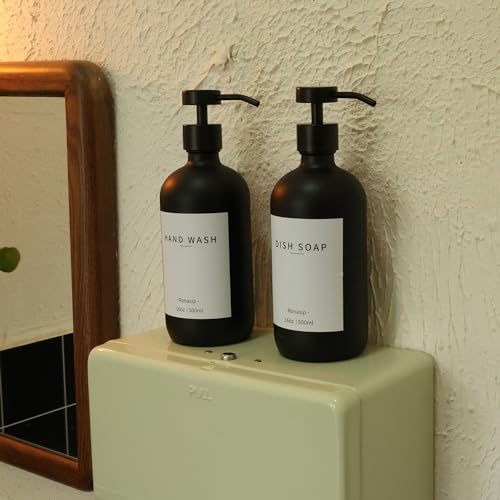 Set of 5 Kitchen Soap Dispenser Set 16 Oz Glass Hand Dish Soap Dispenser with Stainless Steel Pump (Black)