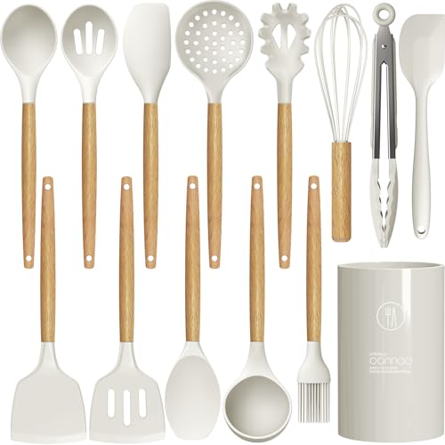 Silicone Cooking Utensils Set (Cream White)