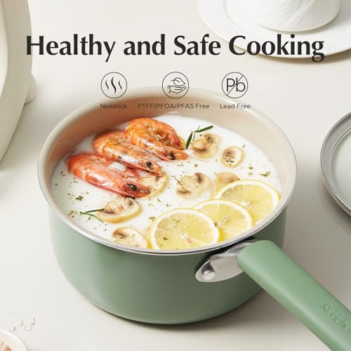 Ceramic Nonstick Saucepan with Lid (3 Quarts / Green)