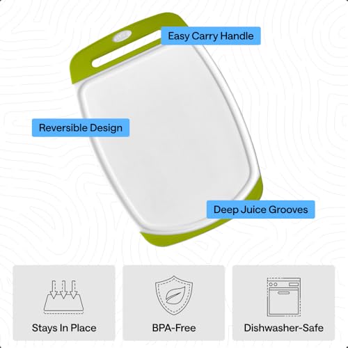 BPA Free Reversible Kitchen Cutting Board (Lime/White / Large (Pack of 3))