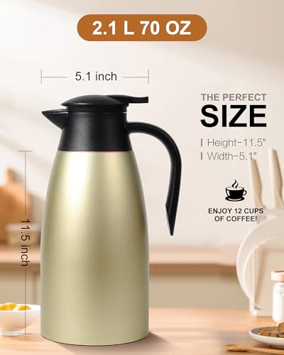 70 OZ Updated Thermal Coffee Carafe for keeping hot (Gold / 2× 70 Ounces)