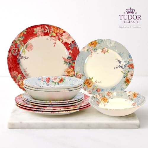 12 Piece Porcelain Dinnerware Set for 4 (12 / Crimson)