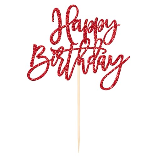1 PCS Red Glitter Happy Birthday Cake Topper for Celebrating Birthday