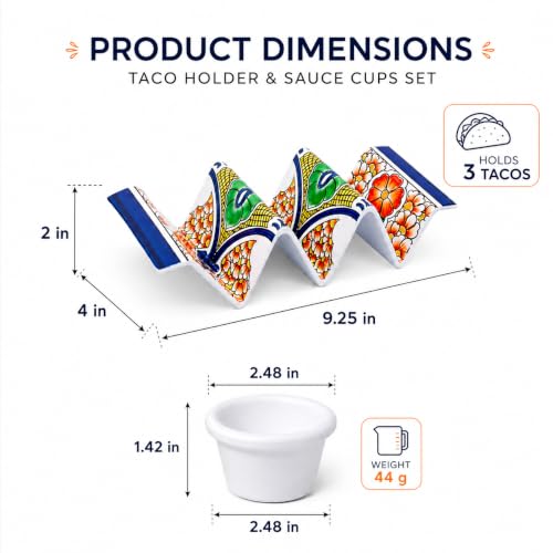 Taco Holder Stands with Sauce Cup (Set of 2 with 2 Dip Cups / Mars Blue)