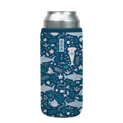CanSok Sleeve for Beer & Soda Insulated Neoprene Cover (Happy Sharks / 25oz Can Sleeve)