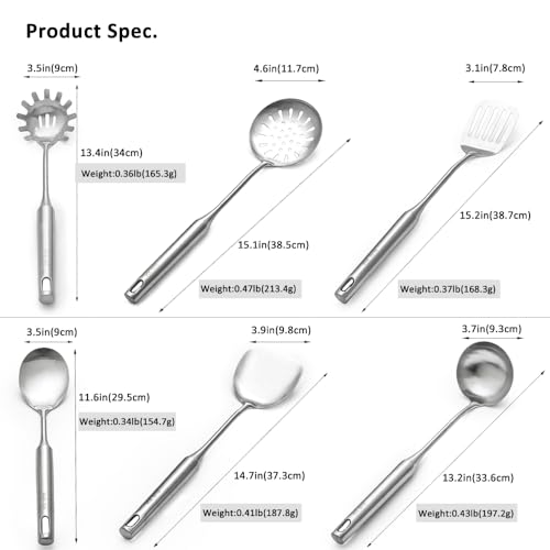 18 10 Stainless Steel Cooking Utensils Set 6 Pcs Metal Long Handle Kitchen Utensil