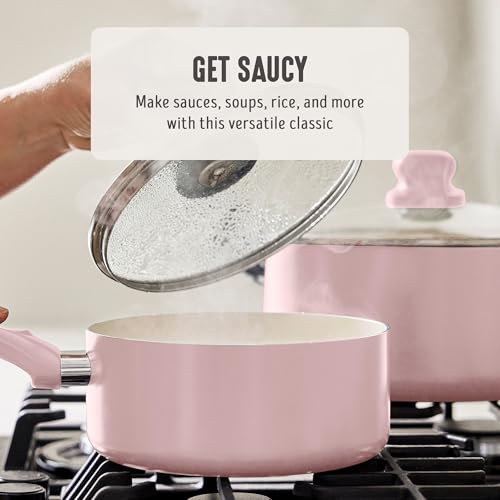 2QT Ceramic Nonstick Saucepan with Lid (2 Quarts / Blush Pink)