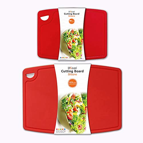 Thick Cutting Boards for Kitchen Silicone Chopping Board Set of 2 Mid 12.6'' x 9.1” (S+M / Red)