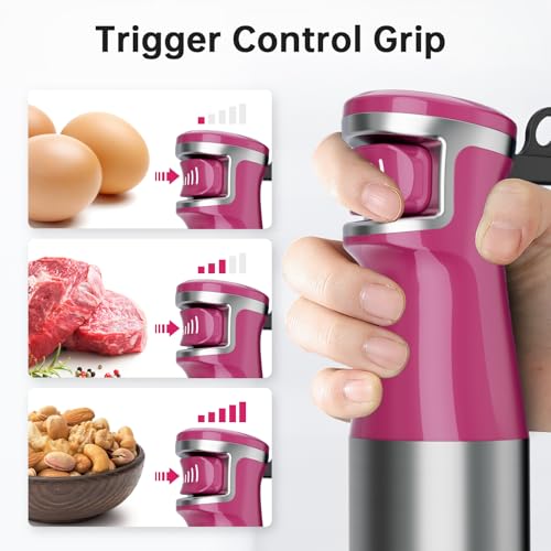 Immersion Blender Handheld Corded Hand Blenders Set 1100W (Rose Red / 5 in 1)