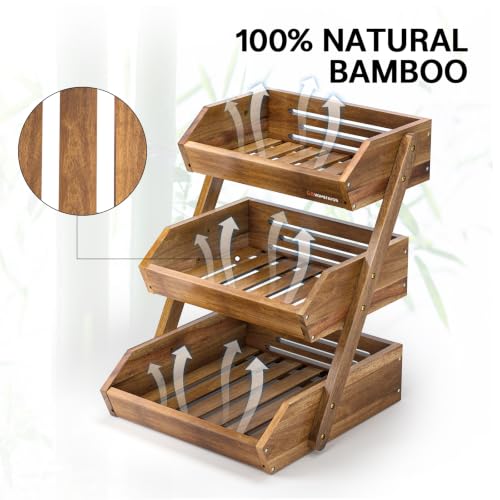 3 Tier Acacia Wood Fruit Basket for Kitchen (Acacia Wood / 3-Tier)