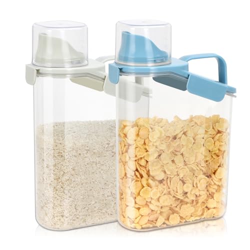 2 Pack Rice Container Cereal Storage Container 3.2 Quarts (Beige&Blue 3.2+3.2Qt)