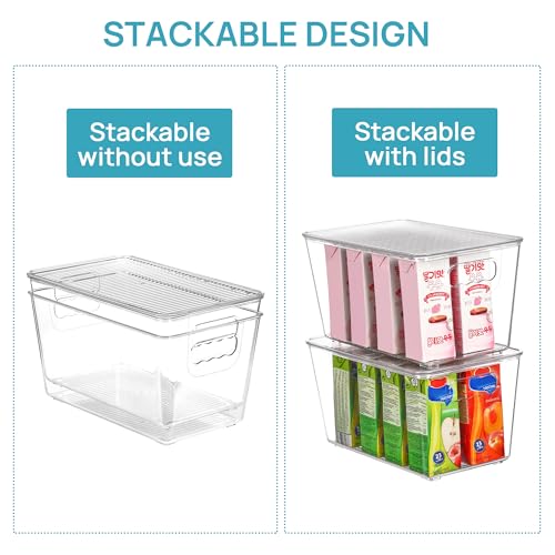 12 Pack Clear Stackable Storage Bins with Lids and Handles (M(10"L x 6"W x 5"H))