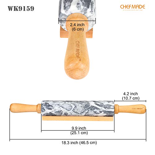 18 Inch Marble Rolling Pin with Wooden Handles and Cradle