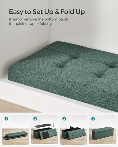 43.3 Inches Folding Storage Ottoman Bench (Retro Green / 15"D x 43"W x 15"H (without Flipping Lid))