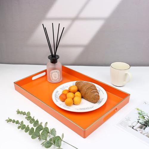Orange Decorative Serving Tray with Handles (Orange)