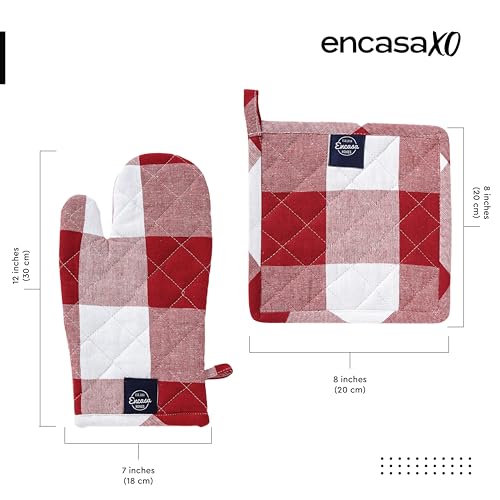 Oven Mitts and Pot Holders Set (Oven Glove + Pot Holder / Buffalo Red Checks)