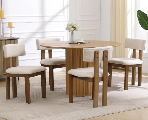 Linen Dining Chairs Set of 4 Modern Farmhouse Kitchen Chairs with Open Slat Back Upholstered Wood Side Chairs for Dining Room (Linen, Beige / 4 CHAIRS)