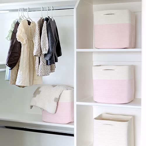 13 Inch Cube Storage Bins Cotton Rope Woven Baskets for Organizing 3 (Off White & Mixed Pink / 13 x 13 x 13 (Standard))