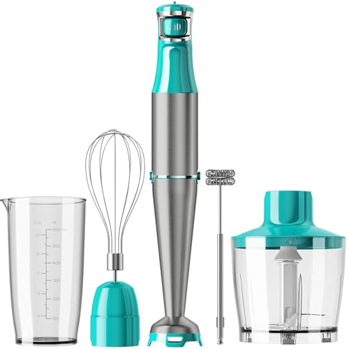 Immersion Blender Handheld 5 in 1 Hand Blender Set 1100W Heavy Duty (Cyan Blue / 5 in 1)