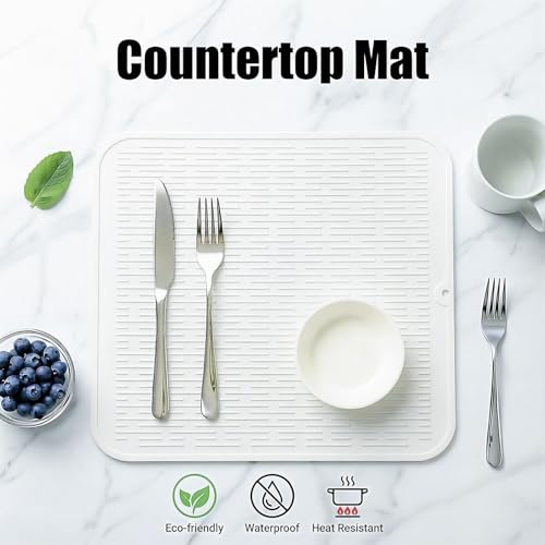 Silicone Dish Drying Mat for Multiple Usage (White / 18"L x 16"W)