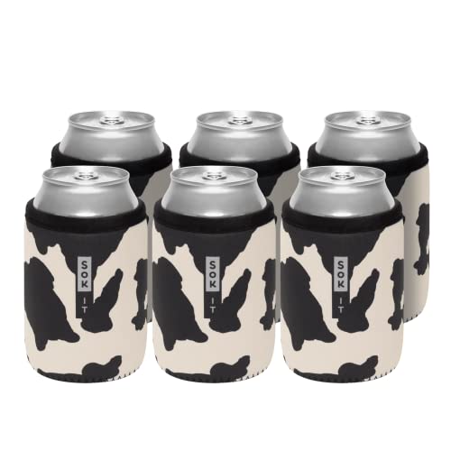 CanSok 6 Pack Sleeve for Beer & Soda Insulated Neoprene Cover (Cow Print / 12oz Can Sleeve - 6 Pack)