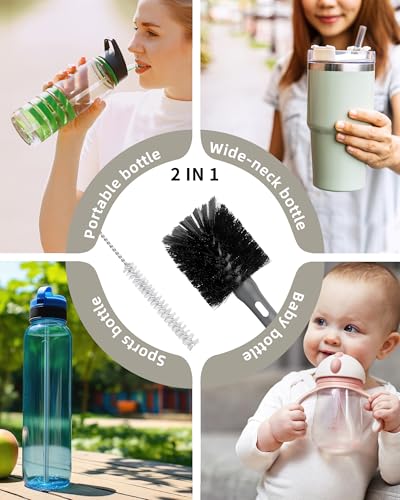 2 in 1 Bottle Brush with Straw Cleaner Brush (Black / 1pcs)