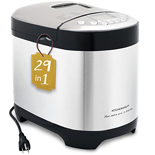 29-in-1 SMART Bread Machine with Gluten Free Setting 2LB 1.5LB 1LB Bread Maker Machine with Homemade Cycle - Stainless Steel Breadmaker with Recipes Whole Wheat Bread Making Machine (29 Programs - 3 Loaf Sizes - 3 Crust Colors / Stainless Steel)