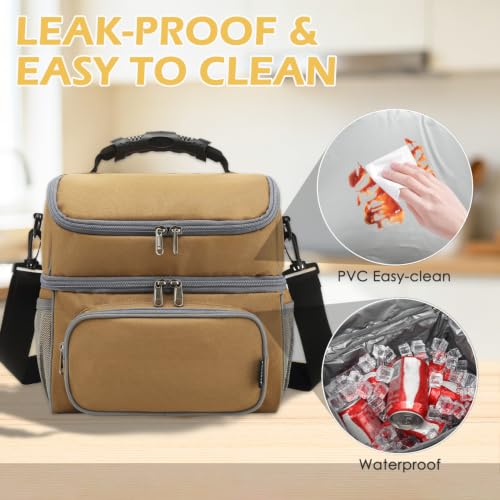 Double Layer Cooler Insulated Lunch Bag Adult Lunch Box Large Tote Bag for Men (2 Count)