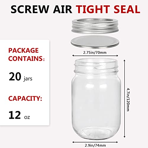 12 oz Glass Mason Jar (12oz,20 Pack)